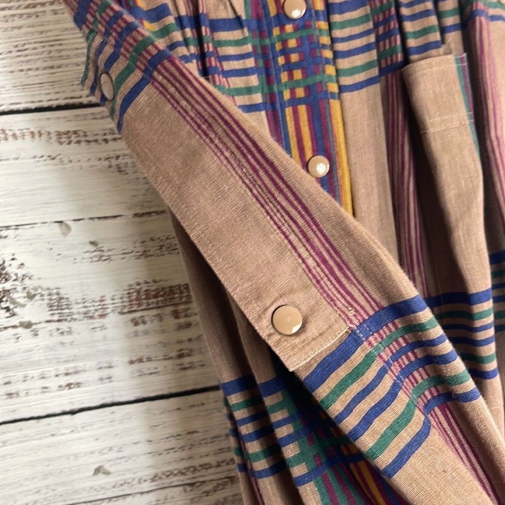 Escada Brown Plaid Midi Skirt with Blue and Purple Stripes - Picture 4 of 11